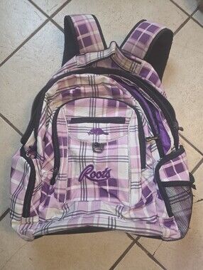 Roots Large Purple Plaid Back Pack Book Bag